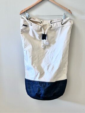 Lands’ End Sea Bag 2013 Barrel Duffle Tote Cotton Canvas Nautical Rope XXL 26x14